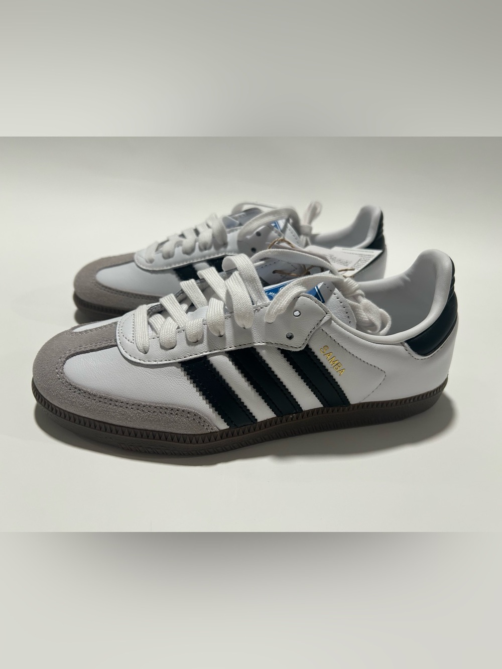 Adidas Youth Samba Classic Leather Sneaker - White with Black Stripes
